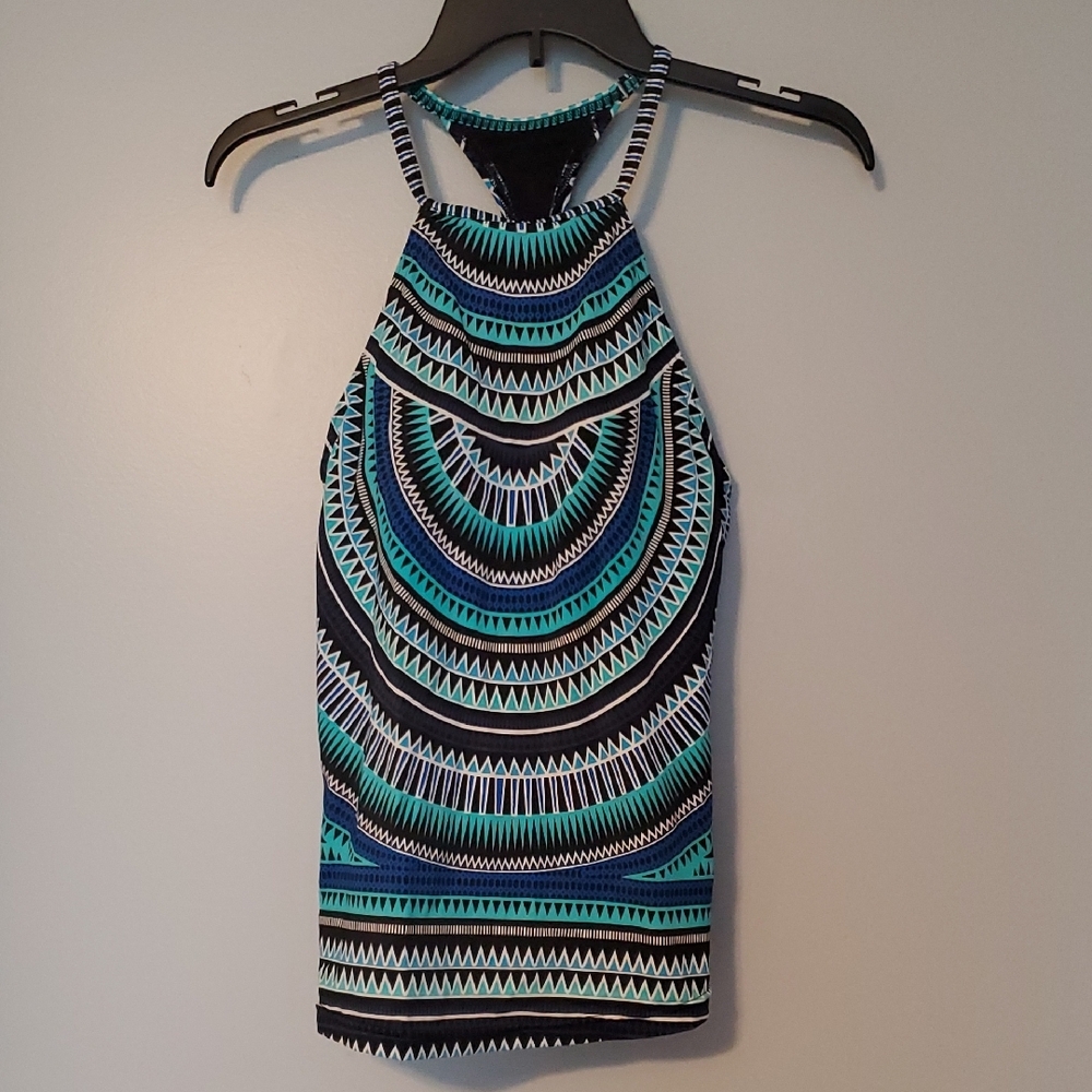 Blue Patterned Racerback Swim Top